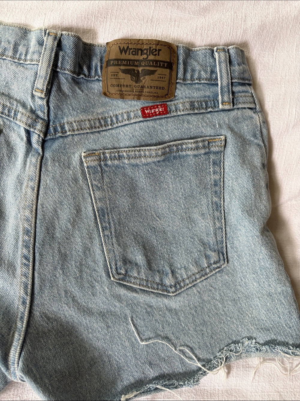 Wrangler Light Blue Denim Cutoff Shorts with Red Tab